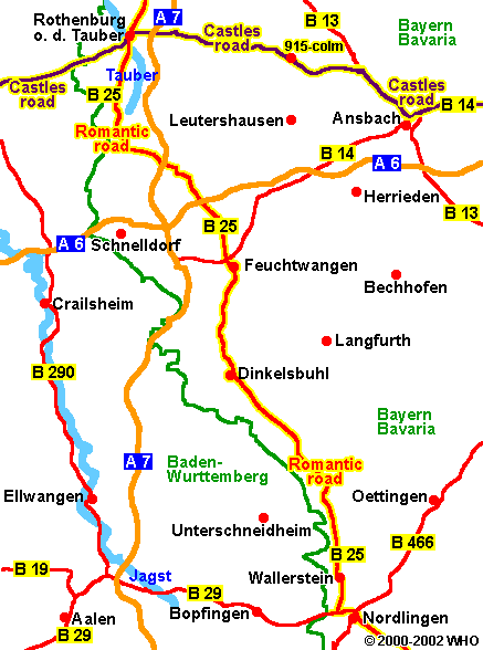 Road map Rothenburg - Colmberg - Nordlingen 437-9,  2000-2002 WHO